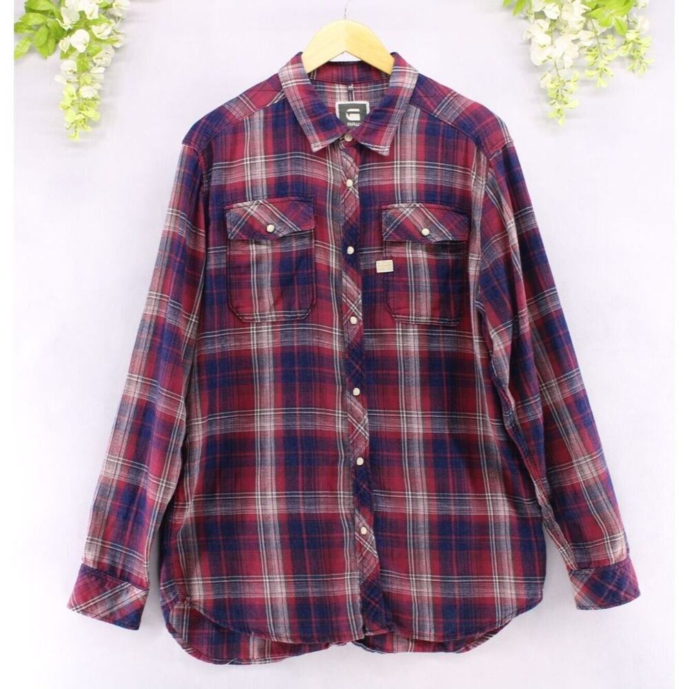 G-STAR RAW LANDOH Shirt Long Sleeve Men's Check Red Size XL